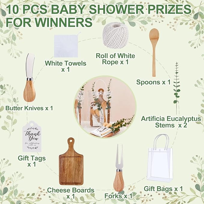 Baby Shower Prizes for Game Winners Wooden Square Cheese Board Gift With Spoon Fork Butter Spreaders Mini Cutting Board Bulk for Wedding Bridal Shower Favors (Acacia, 1 Set)