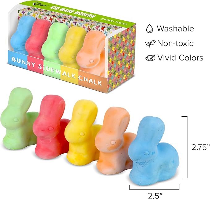 Kid Made Modern Sidewalk Chalk Set for Kids - Washable, Colored Bunny Chalk for Outdoor Play and Chalkboard Art - Ages 3+ (5 Pieces, Multicolor)