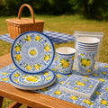 Elegant Disposable Tableware Set | 81 Pcs | Serves 20 Guests l 20 Extra Thick Paper Party Plates + 20 Cups + 20 Napkins + 1 Large Tablecloth | Perfect for Events, Baby Showers, Weddings & Picnics.