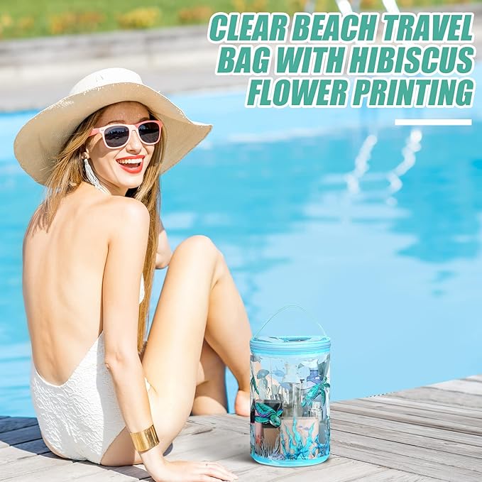 Sanwuta Beach Gifts Heavy Duty Clear Lotion Toiletry Bags for Travel Sunscreen Makeup Cosmetic Pouch Cylinder Bag Waterproof Portable Trip Bag with Handle Zipper(Turtle)