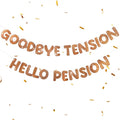 Retirement Banner Pre-Strung GOODBYE TENSION HELLO PENSION Banner Glitter Retirement Party Supplies Decorations for Women Men Office Home Decor (Brown)