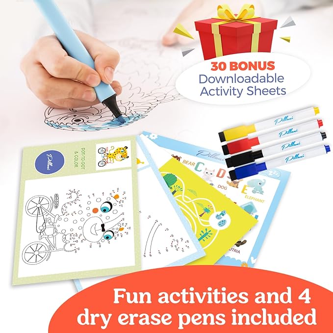 PILLANI Kids Travel Tray for Car - Toddler Airplane Travel Essentials w/ Activity Sheets, Pens & Dry Erase Board - Kids Travel - Must Have Toddler Lap Desk Organizer for Airplane - Travel Accessories