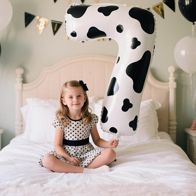 40 Inch Cow Print Balloon Number 7 First Birthday Jumbo Mylar Foil Helium Balloon for 17 27 37 Birthday Digital for 70th Party Wedding Anniversary Party Decorations