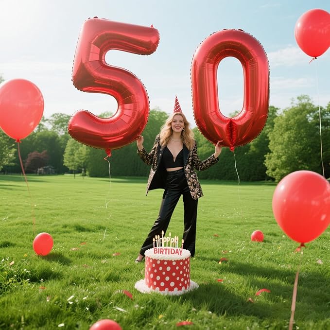 40 Inch Red Number 50 Digital Balloon,Jumbo Mylar Foil Helium Balloon for 50 Balloons for Birthday Party,Wedding Anniversary Party Decorations