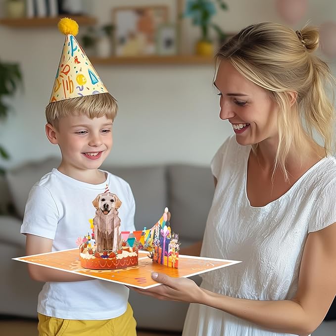 Labrador Dog Pop Up Happy Birthday Greeting Card, ideal love Gift for Adult and Kid with Blank Note & Envelope, Foldable Celebration for Daughter, Son, Mom, Dad, Friend, Children