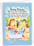 NobleWorks - 1 Funny Birthday Card for Women, Wife - Happy Bday Cartoon, Woman Notecard w/Envelope - Nice Restaurant C3336BDG