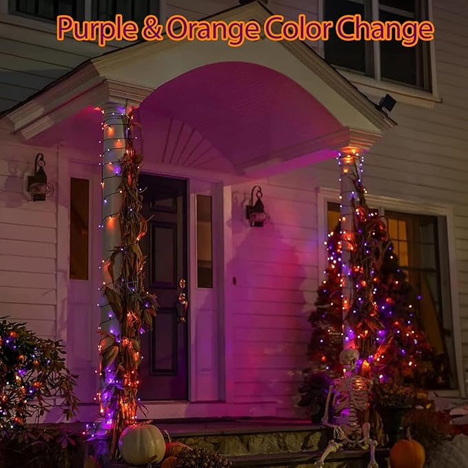 Halloween String Lights Plug in,33FT 100 LED String Lights with 8 Modes & Timer, Halloween Decorations for Party Carnival Supplies, Outdoor Indoor Yard Garden Decor, Purple & Orange