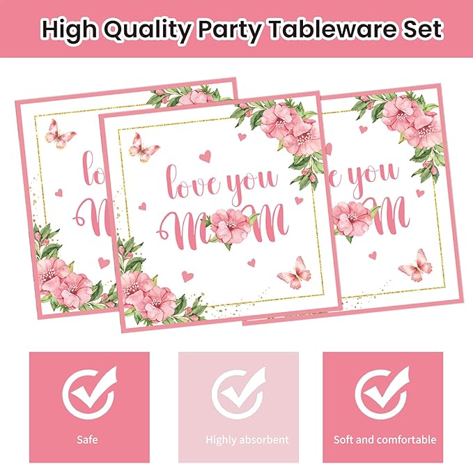40pcs Mother's Day Paper Plates and Napkins Party Supplies, Disposable Mothers Day Party Plates and Napkins Flowers Theme Tableware Set for Birthday Mother's Day Decorations (Mothers Day)