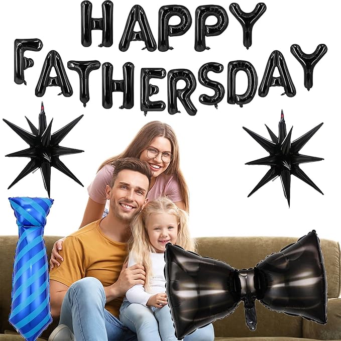 Black Fathers Day Balloons Happy Fathers Day Bow Balloon Letter Star Tie Necktie Balloons Father Foil Balloon for Father's Day Themed Party Supplies Decorations Party Balloon Sets 19 PCS