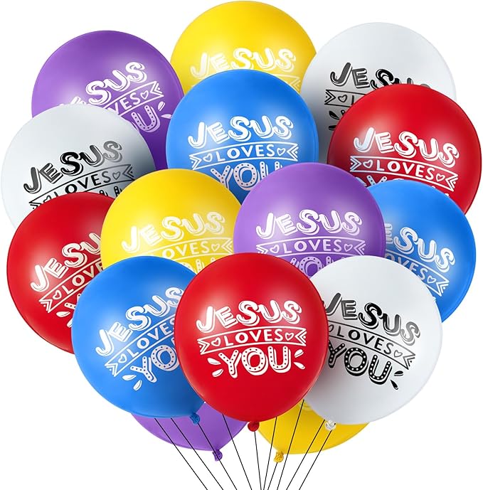 Gejoy Jesus Loves You Balloon 12 Inch Latex Christian Religious Jesus Balloon Party Decor for He Is Risen Party Decor Favor Cross Church Event Birthday Sunday Supplies(Living Colors,60 Pcs)