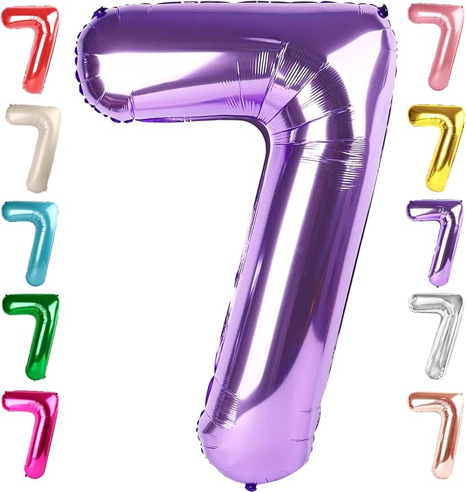 40 Inch Number 7 Balloon, Purple Seven Birthday Decor, 7 17 27 70 Year Old Balloon Number for Engagement, Wedding, Graduations
