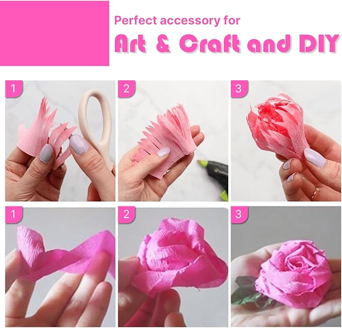 PartyWoo Pink Crepe Paper Streamers 4pcs 328ft Pack of Dark Hot Pink Magenta Fuchsia Crepe Paper Streamers for Birthday Gender Reveal Baby Shower Wedding Bachelorette Princess Party Decorations