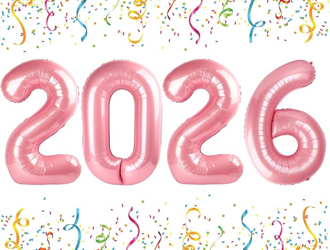 40 Inch Number Balloons, Happy New Year 2026, Pearl Pink New Years Decorations, 2026 Balloon for Graduation Happy New Year and 2 6 20 26 Birthday Parties