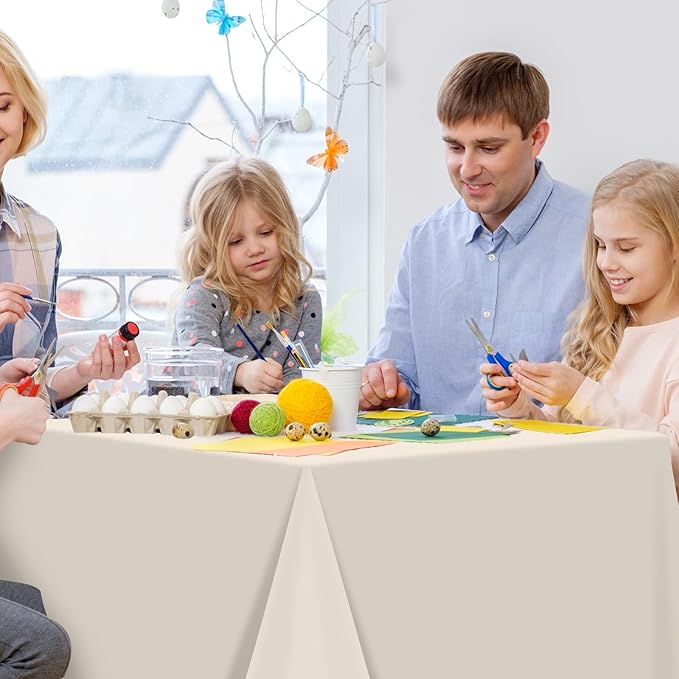 12Pcs Beige Tablecloths for Rectangle Tables,Disposable Plastic Ivory Table Cloth,Waterproof Cream Table Cover for Birthdays Weddings Anniversary Party Decorations,54 x 108 Inch