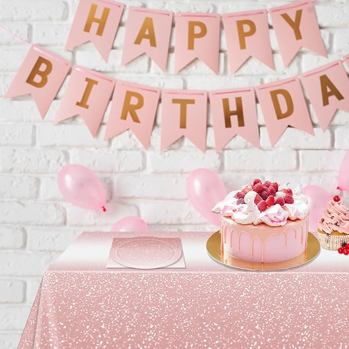 41Pcs Ombre Rose Gold Birthday Decorations,Gradient Pastel Rose Gold Party Supplies Birthday Party Disposable Paper Plates Napkins Tablecloth丨Women Girls Birthday Wedding Princess Party Decor,Serve 20