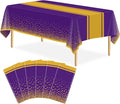 6 Pack Purple and Gold Tablecloth Party Decorations Plastic Purple Tablecloth Printed Gold Table Runner 54 x108 Inch Disposable Rectangle Table Cover for Birthday Wedding Graduation