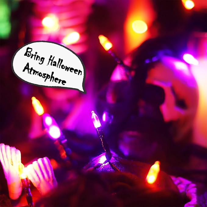 YAOZHOU Halloween Decorations String Lights Orange and Purple Indoor 30LED with Black Gauze Timer, 8 Mode Battery Operated 9.9Ft Creepy Cloth Spooky Lights, Gothic Party Room Decor (2Pack)