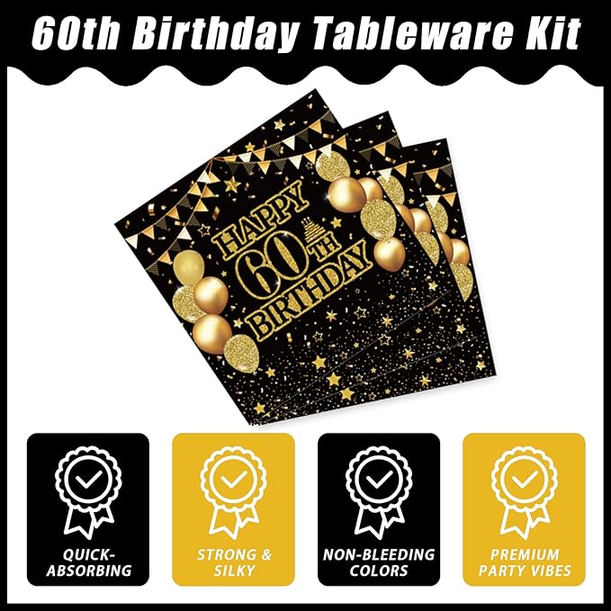 96Pcs 60th Birthday Party Tableware Set, Back in 1966 Birthday Party Decorations Supplies for Men Women Cheers to 60 Years Disposable Paper Plates Napkins Forks Favors, Serve 24