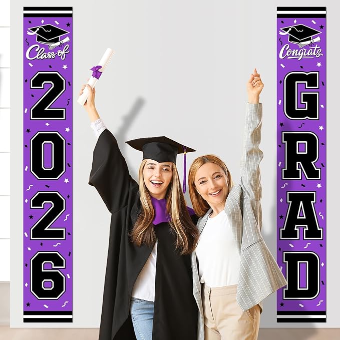 2026 Graduation Decorations,Congrats Grad Banner Backdrop for Class of 2026 Decorations- Purple Graduation Party Decorations