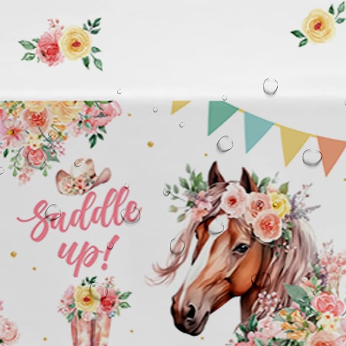 Cowgirl Party Decorations Tablecloth, 3Pcs Disposable Saddle Up Horse Party Tablecover Supplies for Girls, Western Wild West Cowgirl Birthday Baby Shower Table Cloth, 86in x 55in
