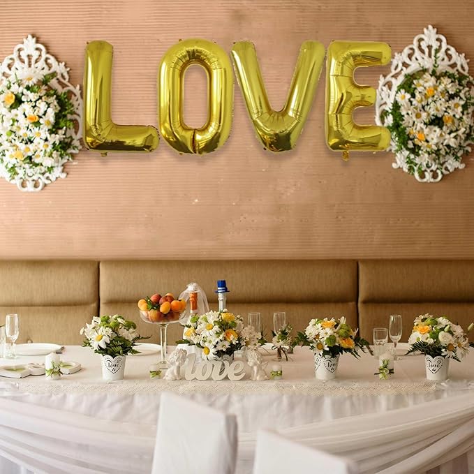 40 Inch Love Letter Balloons, Gold Foil Balloons, Large LOVE Balloon Letters, 4 Pcs Giant Mylar Foil Balloon Helium for Valentines Day, Birthday, Baby Shower, Wedding, Marriage Party Decorations