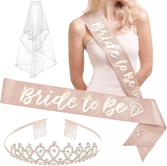 xo, Fetti Bachelorette Party Decorations Rose Gold Glitter Kit - Bridal Shower Supplies | Bride to Be Sash, Tiara, Veil + Bride Tribe Tattoos