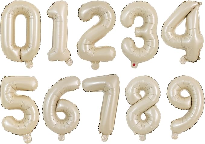 TONIFUL Balloons 16 Inch Caramel 0-9 Number Mylar Foil Balloons 10 Pcs Custom digitalal Balloons for 2026 New Year Eve Birthday Party Engagement Graduations Anniversary Baby Shower