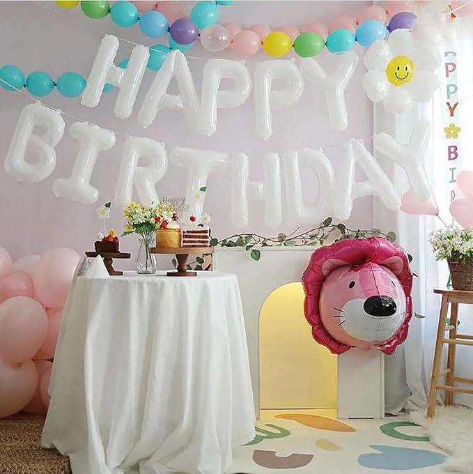 KALOR White Happy Birthday Balloons Kit with 16 Inch Mylar Foil Letters Balloon and Star Balloons for Birthday Party Decorations Photo Booth Backdrop