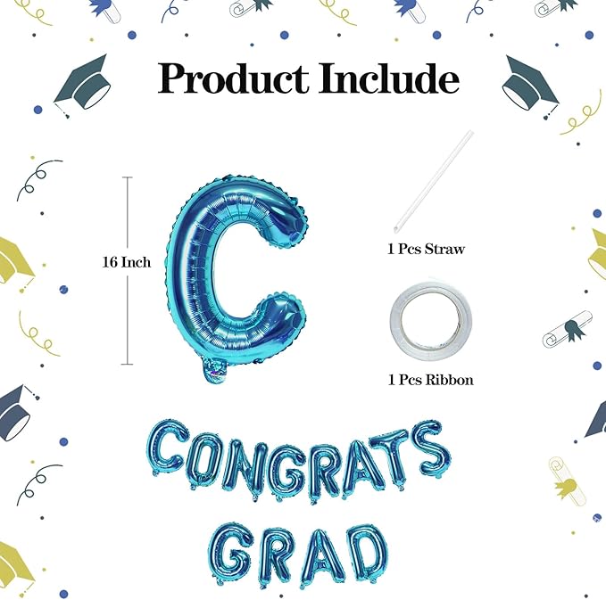KALOR 16 Inch Dark Blue Congrats Grad Banner Balloons, Dark Blue Congrats Grad Letters Sign, Graduation Decorations 2026 for Graduation Party Decorations 2026