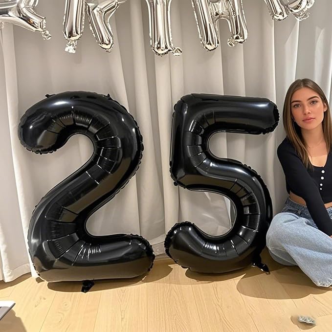 40 Inch Black Number 24 Digital Balloon,Jumbo Mylar Foil Helium Balloon for 24 Balloons for Birthday Party,Wedding Anniversary Party Decorations