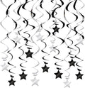 BEISHIDA Black Silver Stars Hanging Swirls Bachelorette Graduation Hanging Ornament Decorations for Birthday Party Supplies Congrats Grade 2026 Graduation Decorations,Pack of 15