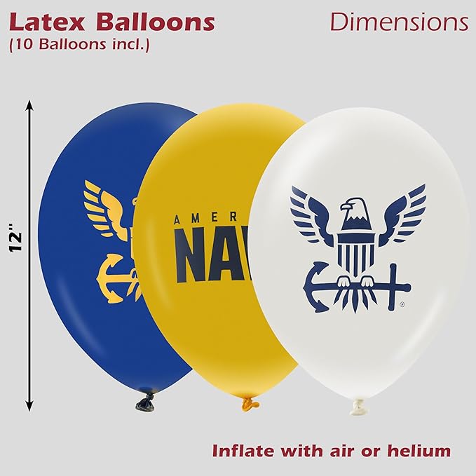 U.S. Navy Party Balloons (10 pcs)! 12” Latex balloons in Blue, White & Yellow with Striking Print on 2 sides. Officially Licensed U.S. Navy Decorations! Made in Italy. by Havercamp