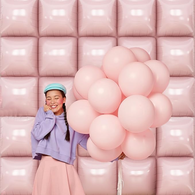 Pastel Pink Square Foil Balloons Wall, Double Sided Cream Light Baby Pink Balloons Tunnel Arch Kit Backdrop for Baby Shower Girls Birthday Bridal Princess Bachelorette Wedding Party Decorations