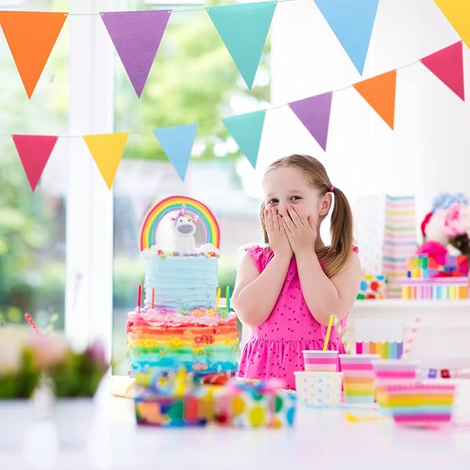 Outus 6 Pack 72 Flags/8.2 ft Rainbow Pennant Banner, Multicolor Bunting String Triangle Flags Garland for Birthday Party Classroom Carnival Baby Shower Indoor Outdoor Decorations(Vivid Colors)