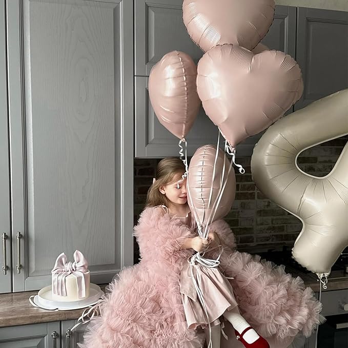Pink White Heart Balloons,10Pcs Cream Baby Pink Foil Heart Shaped Balloons,18Inch Sand White Helium Balloon for Valentines,Engagement,Birthday,Baby Shower,Wedding Party Decorations