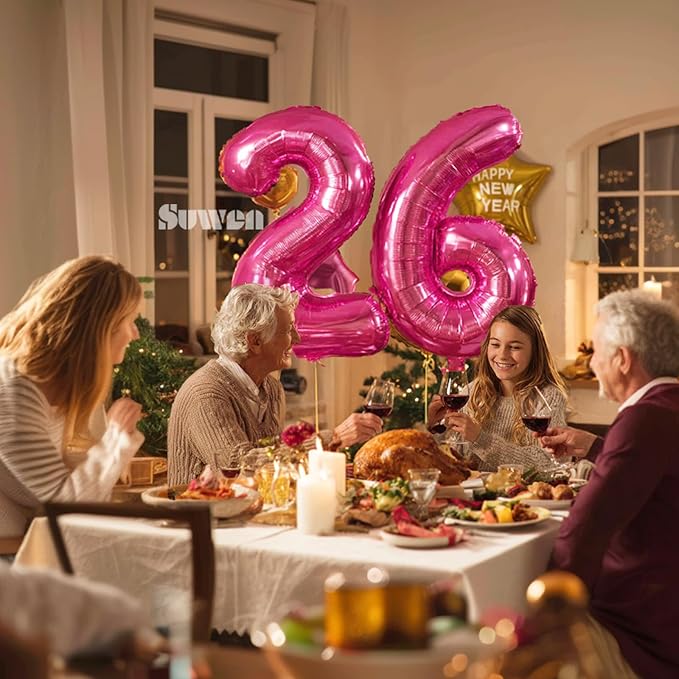 SUWEN 40 Inch Large Hot Pink 26 Balloon Numbers Big Foil Helium Number Balloons 0-9 Jumbo Happy 26th Mylar Birthday Party Decorations for Women 62Anniversary Party Supplies