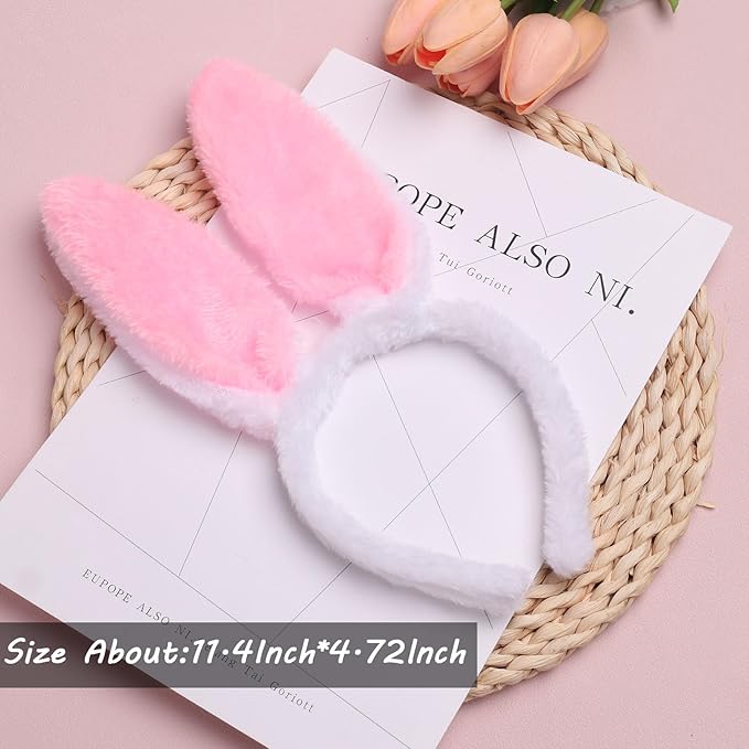 Bunny Headband Easter Hair Bands for Women Girls Kids, Pink Cute Plush Rabbit Ears Hair Accessories Non Slip Headbands Easter Day Party Decoration Supplies