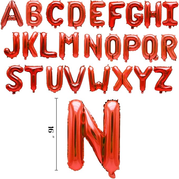 2 Set 52Pcs Red Alphabet A-Z Letter Balloons 16in Balloon Foil Letter Decorations Party Decor Red Letter Balloons Alphabet A-Z Party Supplies