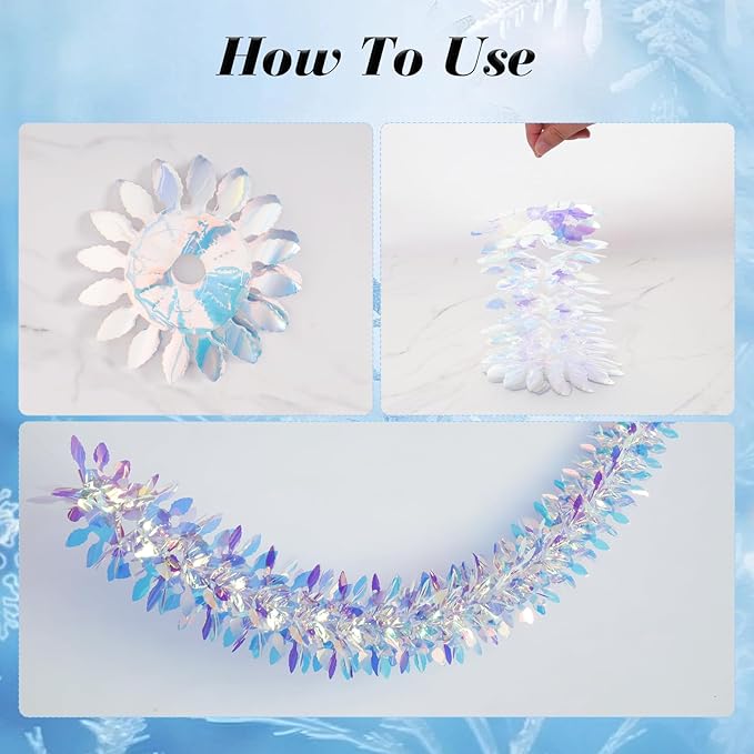 6ft Long Iridescent Hanging Garland Reusable Roll Shiny Foil Metallic Banner Iridescent Garland Decoration for Christmas Frozen Party Weddings Birthdays