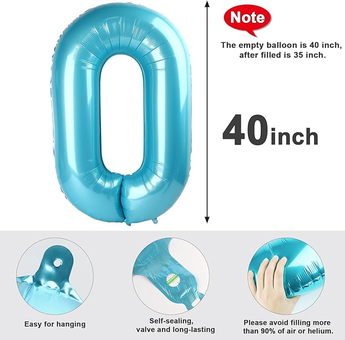 Number 0 Balloons 40 Inch Pearl Blue Number Balloons for 10 20 30 40 50 60 70 80 90 100 Numbers Balloon Birthday Decorations Wedding Event Baby Shower