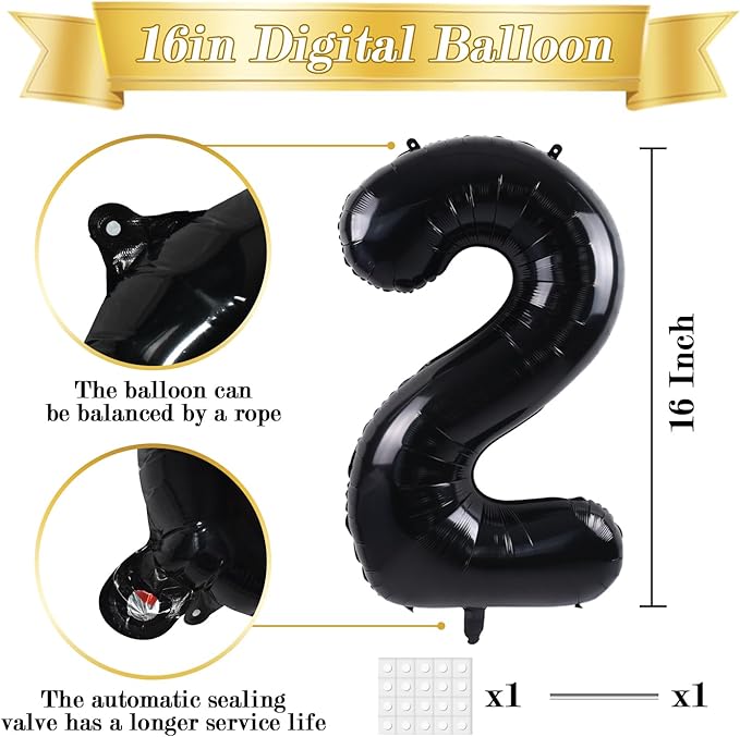TONIFUL Number Balloons 16 Inch Black 0-9 Number Mylar Foil Balloons 10 Pcs Black Custom Digital Balloons for Birthday Party Engagement Graduations Anniversary Baby Shower Decorations Party Supplies