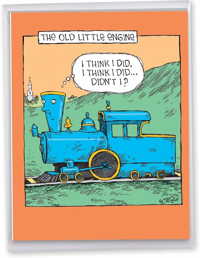 NobleWorks - Extra Large Funny Birthday Paper Card 8.5 x 11 Inch with Envelope (1 Pack) Oversize Jumbo Bday Old Little Engine J6955BDG