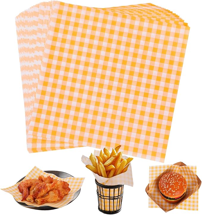 Simpeak Deli Paper 120 Sheets, 7x7" Premium Wax Paper Sheets for Food, Grease Proof & Non-Stick Square Sheet for Food Sandwich Candy Fries Wrapping (Yellow)