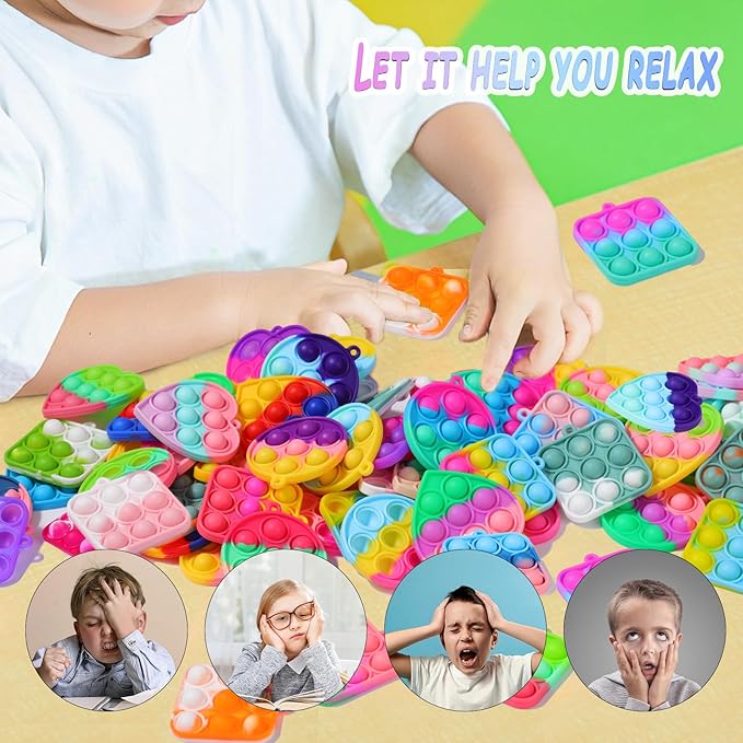 30PCS Party Favors for Kids,Bulk Fidget Toys, Birthday Party Toys, Small Classroom Prizes Box Fidgets Toys for Kids Toddlers Adult, Goodie Bag Stuffers, Treasure Chest, Bubbles Poppers (Square)