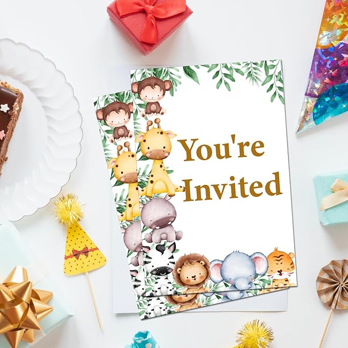 Soiceu Safari Wild One First Birthday Invitations with Envelopes Set of 20 Jungle Animals Boy 1st Birthday Invites Fill in Blank