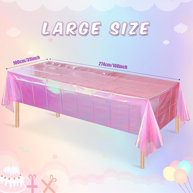 6 Pack Iridescent Plastic Tablecloth, Shiny Disposable Laser Rectangle Table Covers, Holographic Foil Tablecloth Party Decorations for Birthday Bridal Wedding Anniversary Party Supplies, 50 x 100 Inch