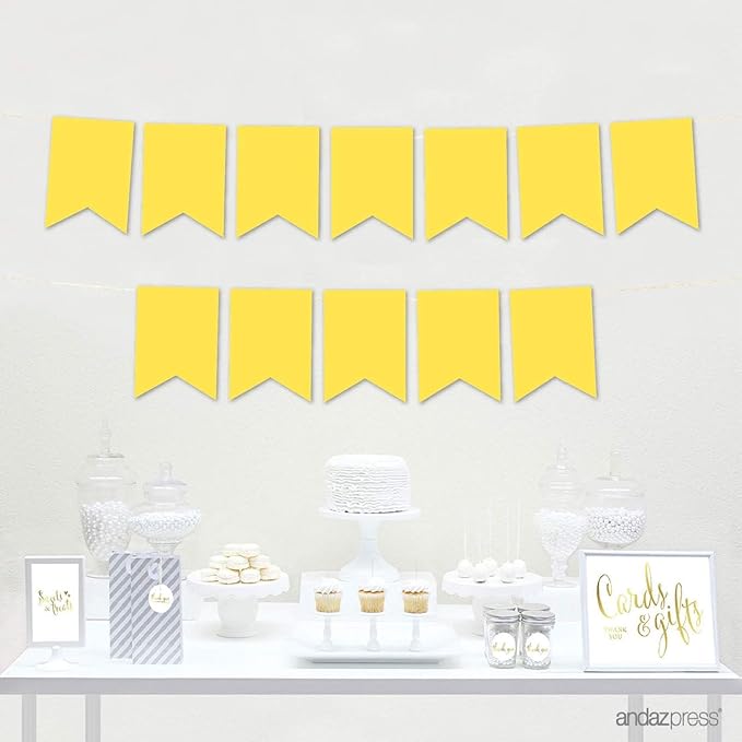Andaz Press Hanging Pennant Banner with String, Yellow, 1-Set, 24 Pennants, Approx. 12-Feet Long