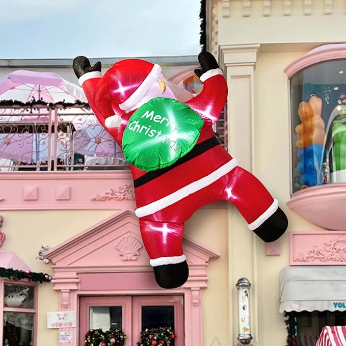 6FT Christmas Inflatables Outdoor Decorations Joy Hanging Santa Claus Gift Bag, Very Bright LED Lights Blow Up Giant Christmas Decor for Indoor Yard Outside Fall Vacation Holiday Party Lawn