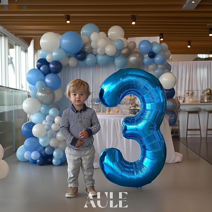 AULE 40 Inch Large 3 Balloon Numbers Blue, Big Foil Number Balloons, Giant Helium Happy Birthday Party Decorations for Man and Women, Huge Mylar Anniversary Party Supplies