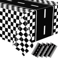 WNINK 4 Pack Race Car Table Cloth Black and White Gingham Tablecloths Disposable Plastic Buffalo Check Tablecloth Checkered Flag Covers for Birthday, Outdoor Picnic, Birthday, Camping 54 × 108 Inch